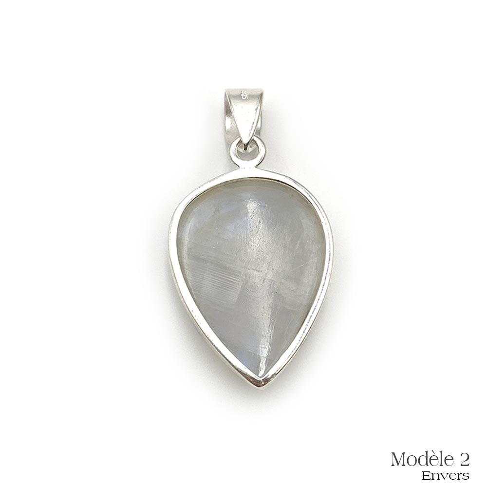 Pendentif en Péristérite cerclé en Argent Massif - Labradorite Blanche