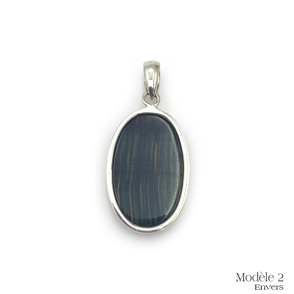 Pendentif en Œil de Faucon cerclé en Argent Massif 925/1000