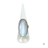 Bague Argent Massif Réglable en Labradorite Blanche / Péristérite