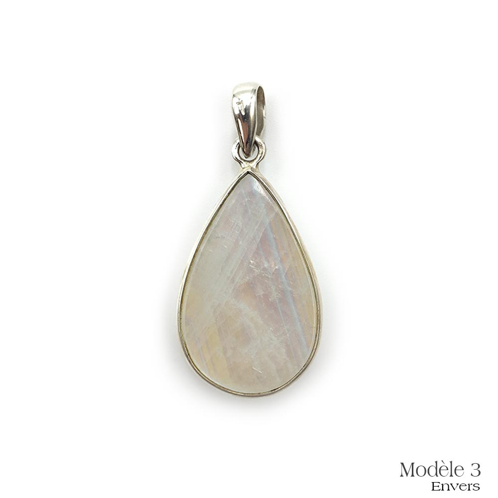 Pendentif en Péristérite cerclé en Argent Massif - Labradorite Blanche
