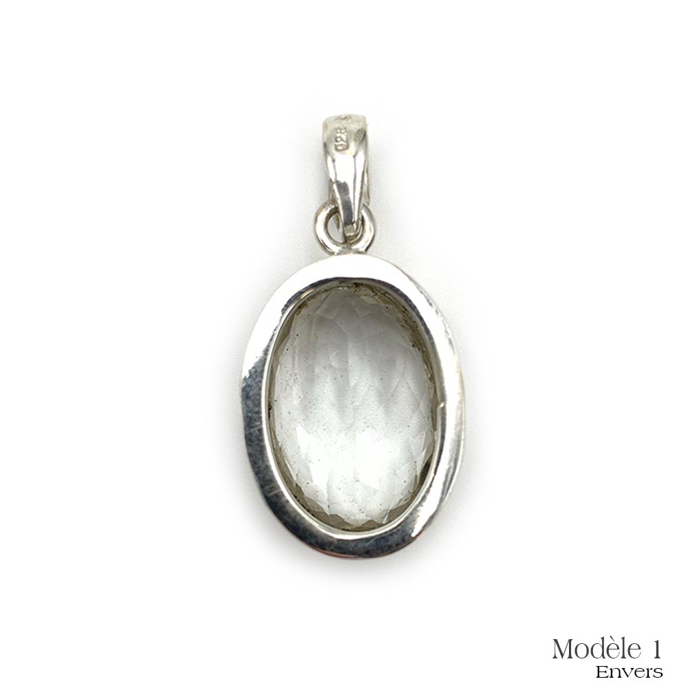Pendentif en Cristal de roche cerclé en Argent Massif