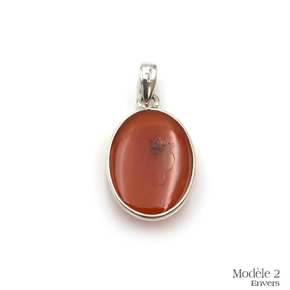 Pendentif en Cornaline cerclé en Argent Massif 925/1000