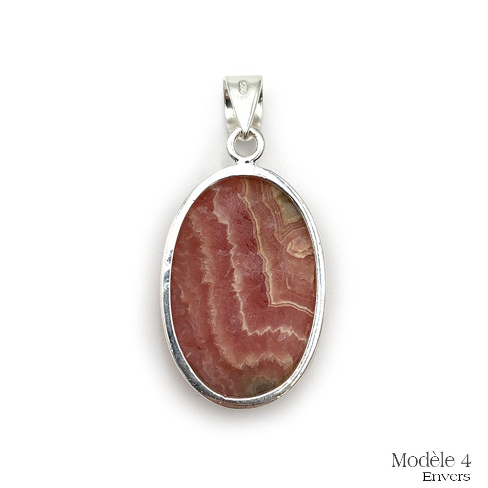 Pendentif en Rhodochrosite cerclé en Argent Massif