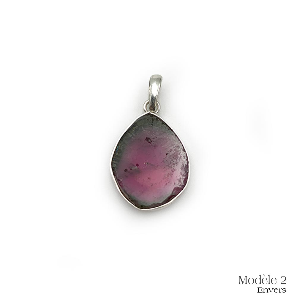 Pendentif en Tourmaline melon d'eau cerclé en Argent Massif 925/1000