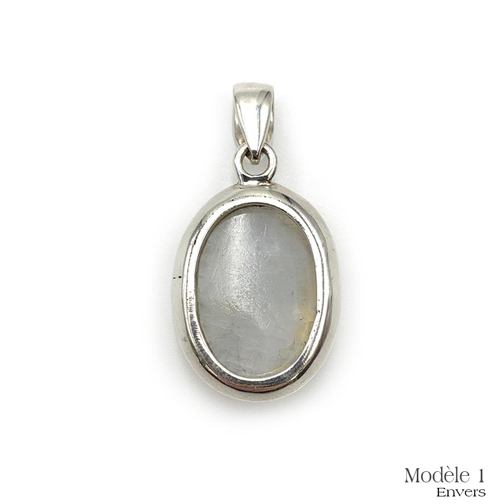 Pendentif en Péristérite cerclé en Argent Massif - Labradorite Blanche