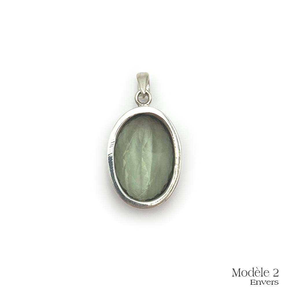 Pendentif en Prasiolite cerclé en Argent Massif 925/1000
