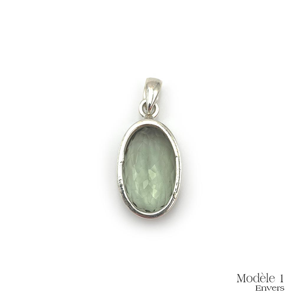 Pendentif en Prasiolite cerclé en Argent Massif 925/1000