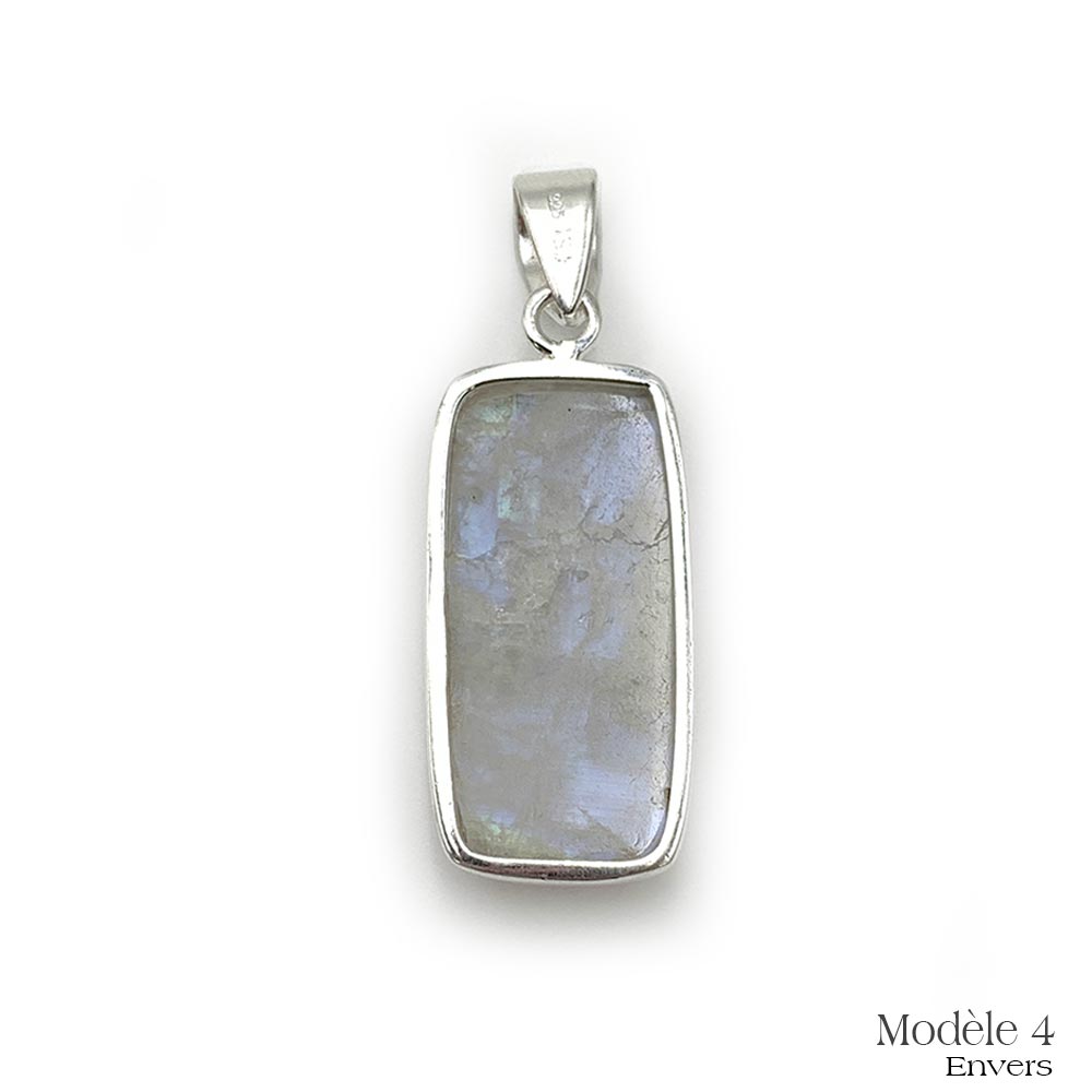 Pendentif en Péristérite cerclé en Argent Massif - Labradorite Blanche