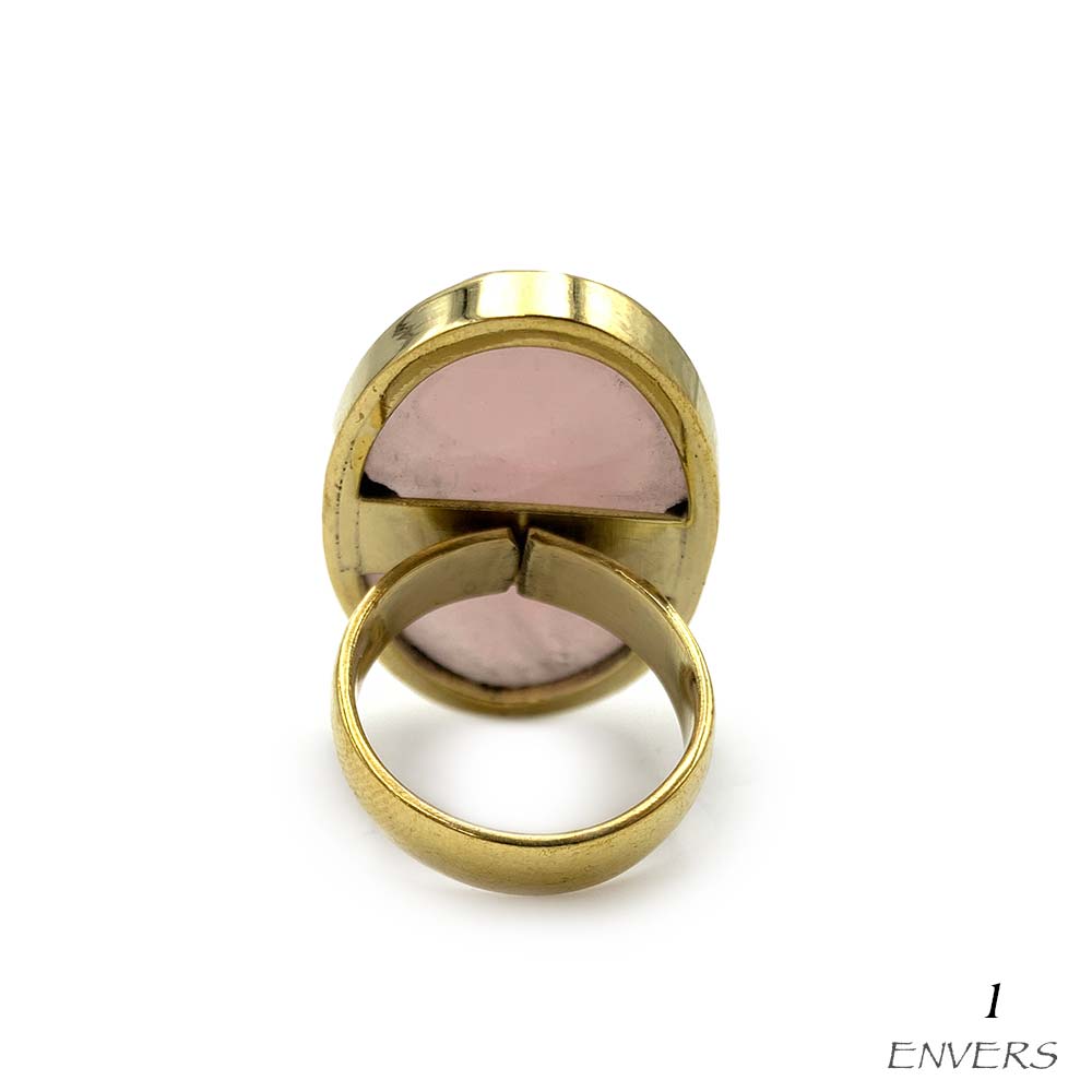 Bague Laiton Réglable en Quartz Rose