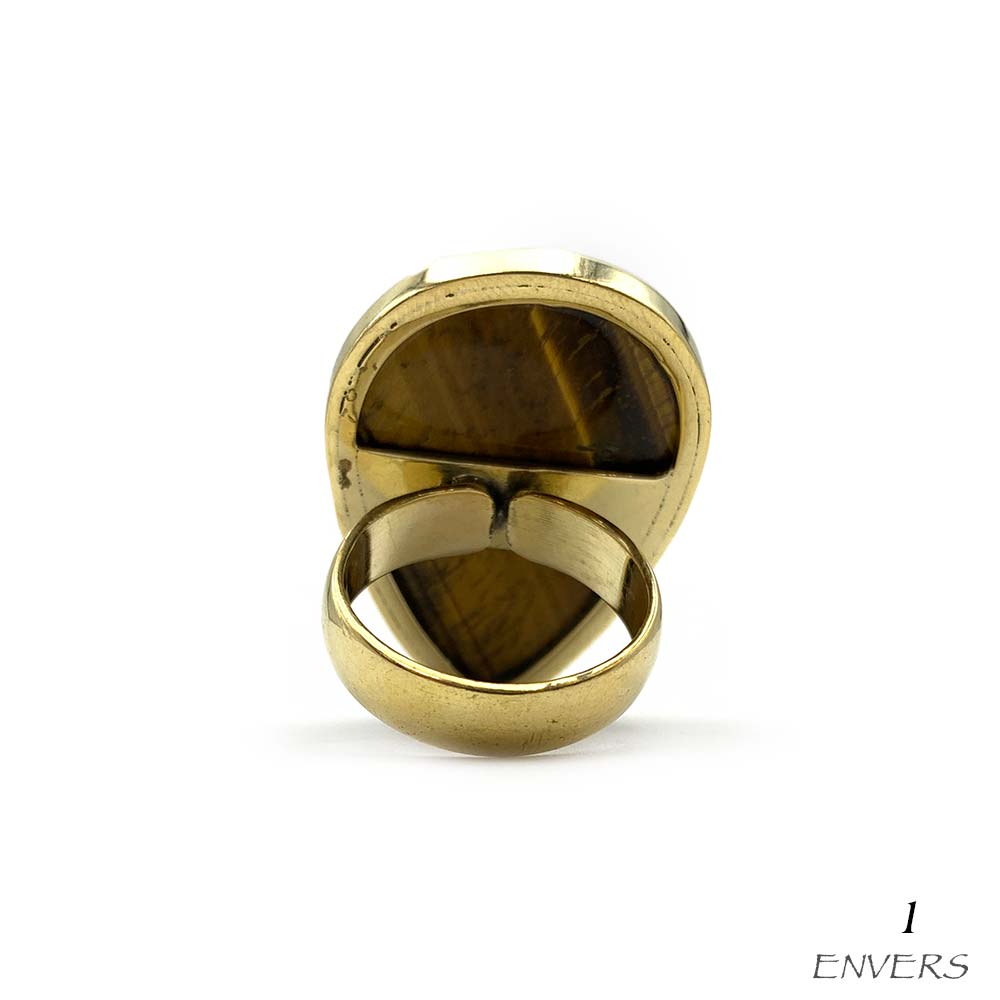 Bague Laiton Réglable en Oeil de Tigre