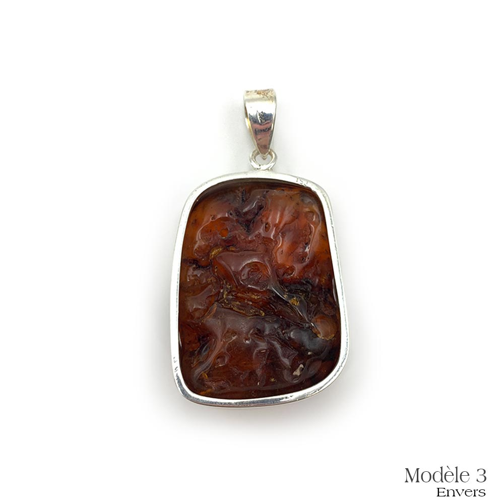 Pendentif en Ambre cerclé en Argent Massif 925/1000