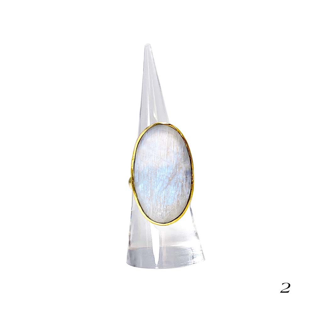 Bague Laiton Réglable en Labradorite Blanche / Péristérite