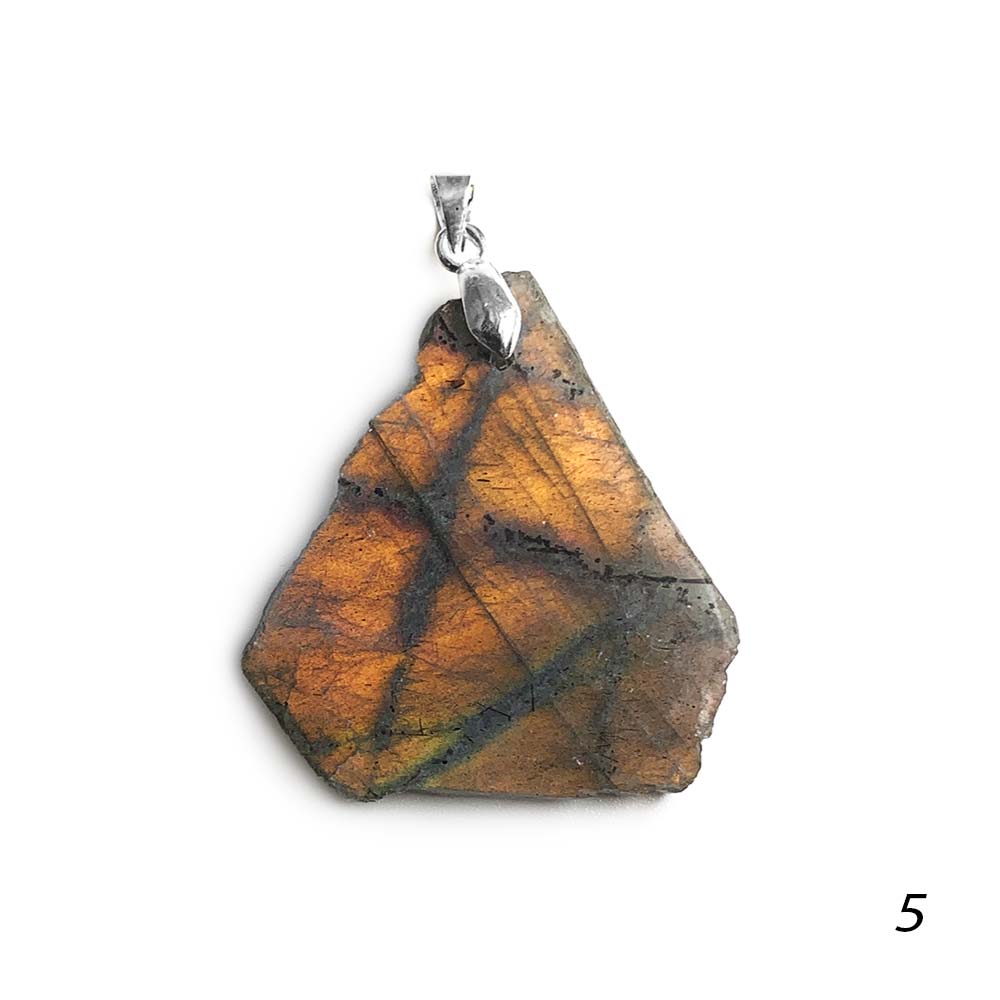 Pendentif Labradorite Jaune - Orange semi-polie