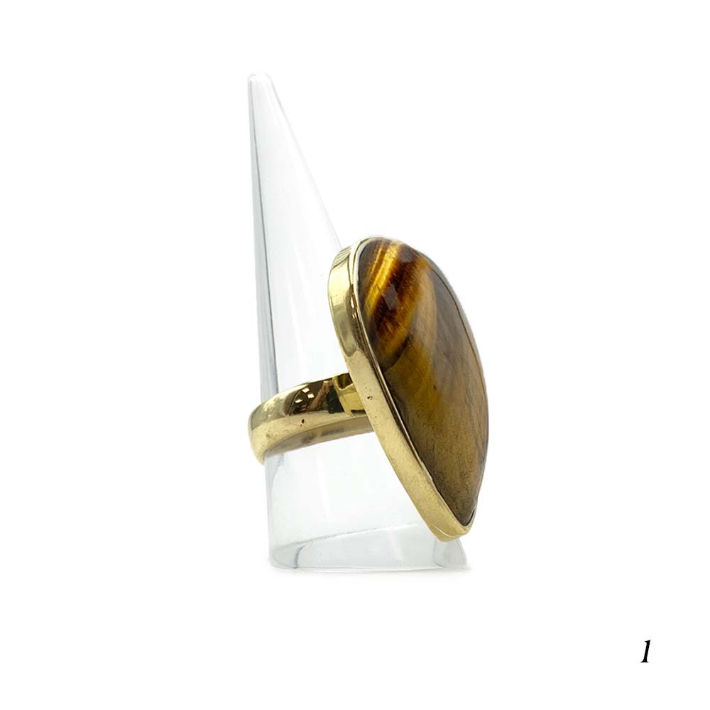 Bague Laiton Réglable en Oeil de Tigre