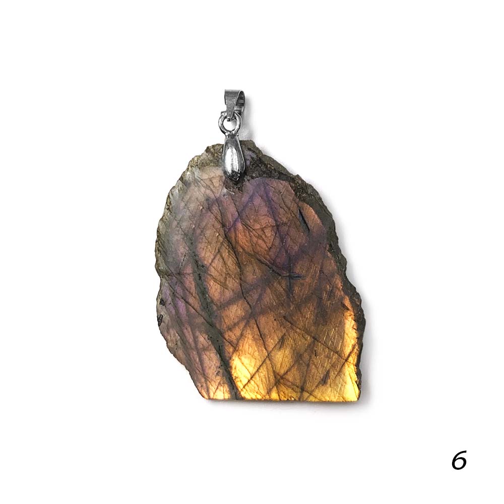 Pendentif Labradorite Jaune - Orange semi-polie