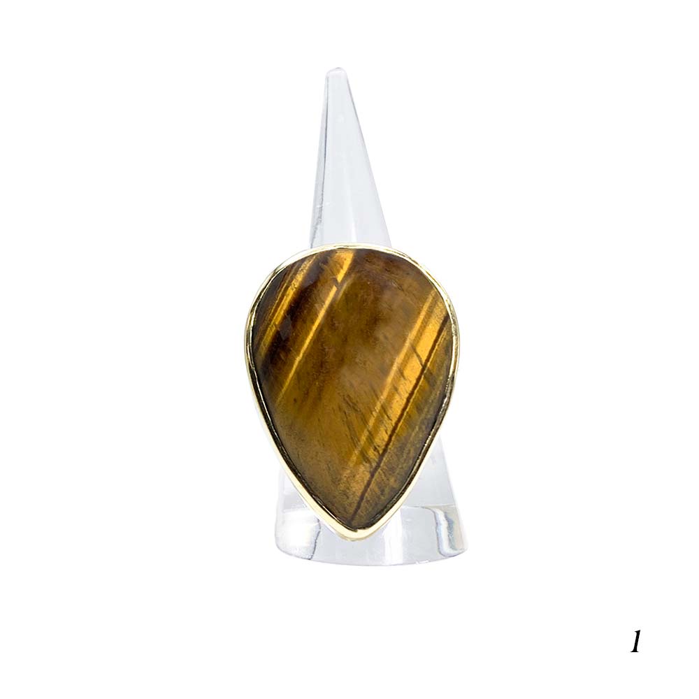 Bague Laiton Réglable en Oeil de Tigre