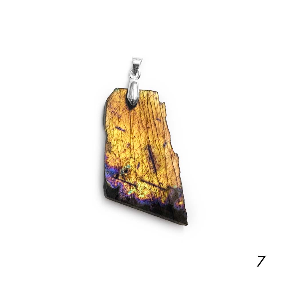 Pendentif Labradorite Jaune - Orange semi-polie