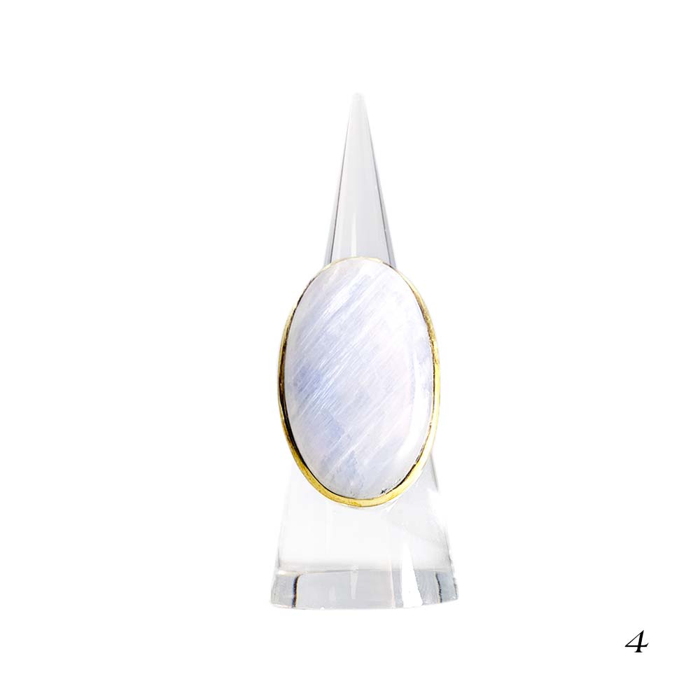 Bague Laiton Réglable en Labradorite Blanche / Péristérite