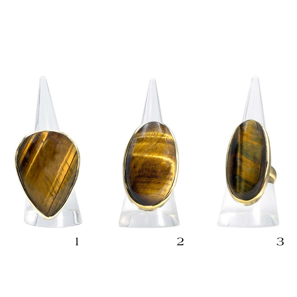 Bague Laiton Réglable en Oeil de Tigre