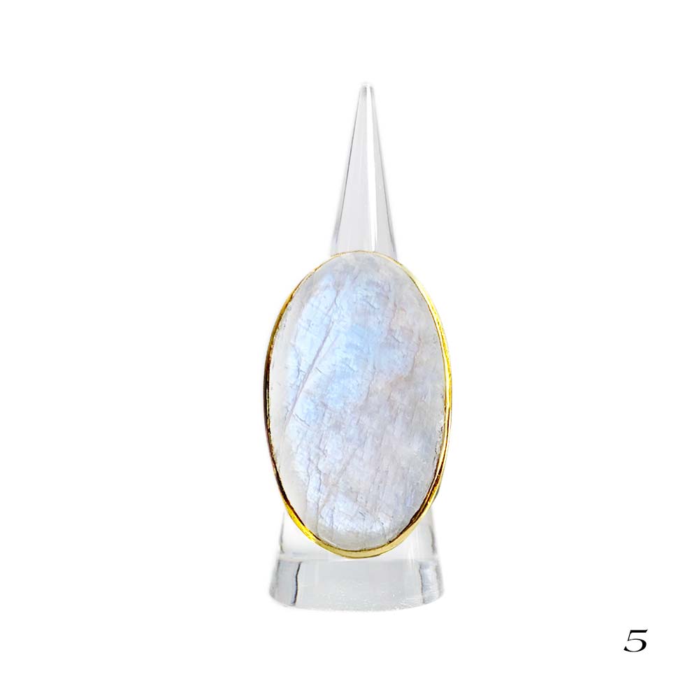 Bague Laiton Réglable en Labradorite Blanche / Péristérite