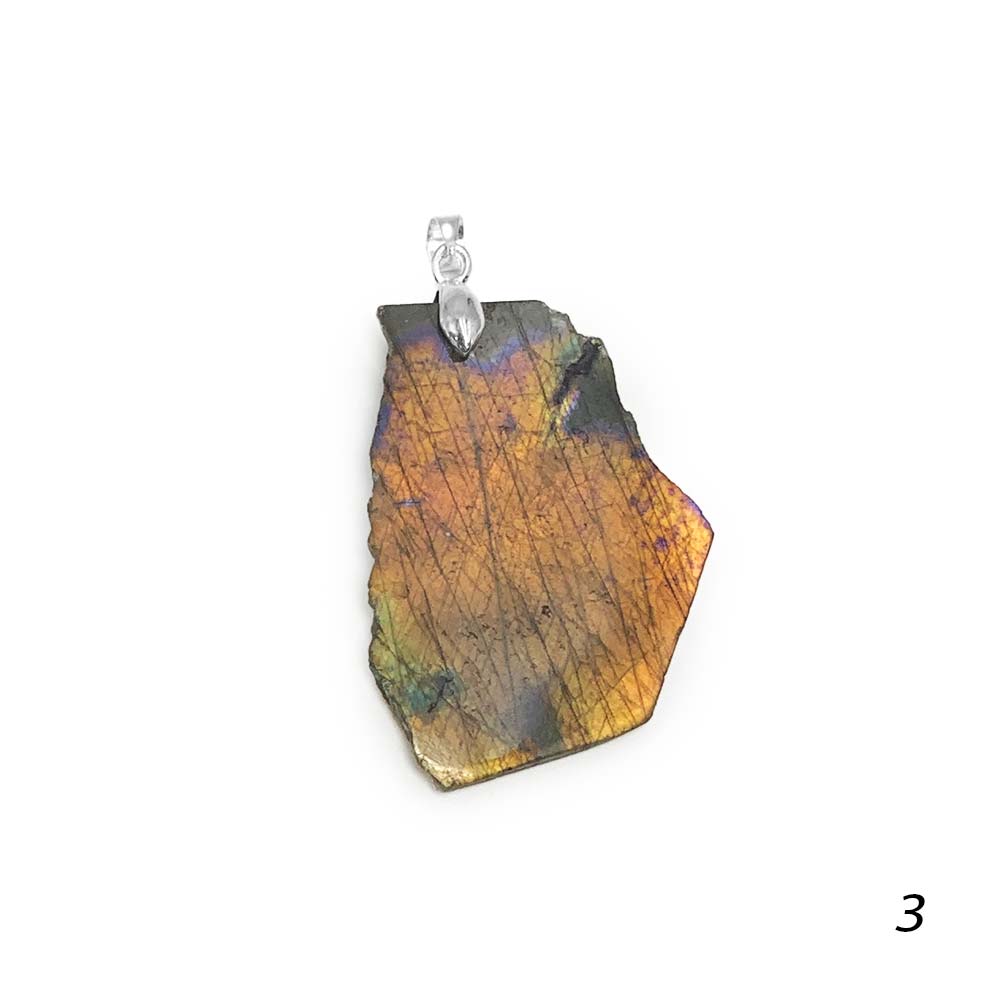Pendentif Labradorite Jaune - Orange semi-polie