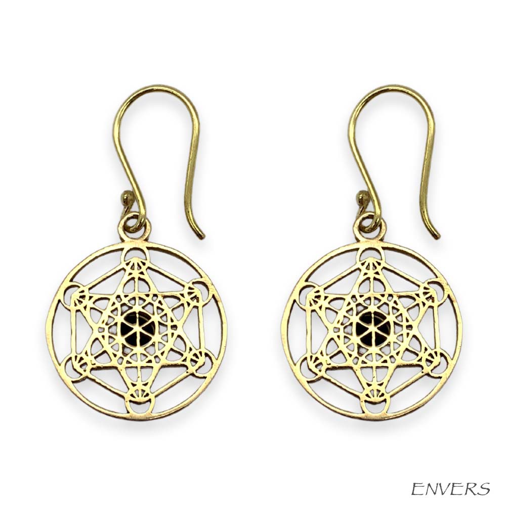 Boucles d'oreilles en Laiton - Cube de Métatron - Pierres Naturelles