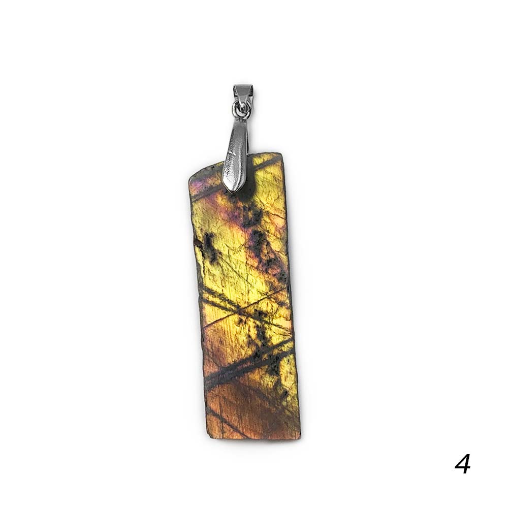 Pendentif Labradorite Jaune - Orange semi-polie