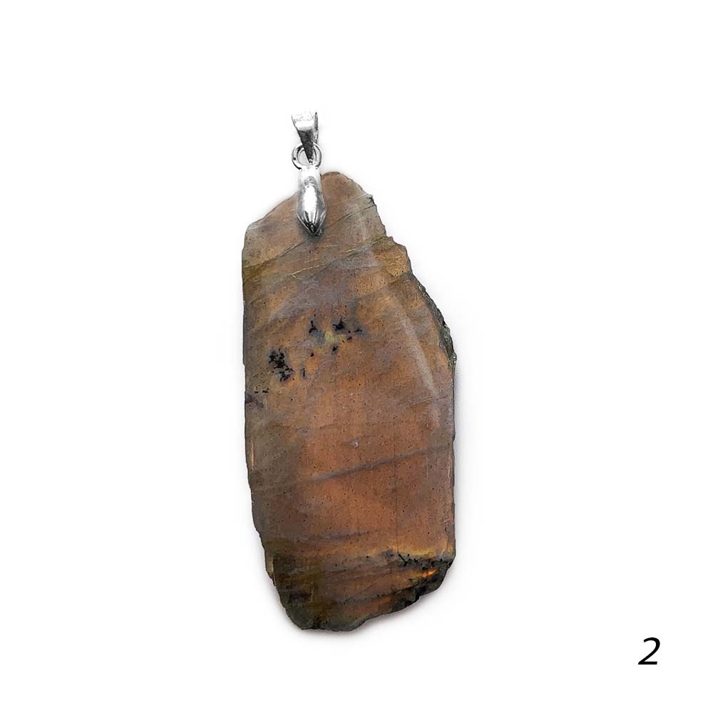 Pendentif Labradorite Jaune - Orange semi-polie