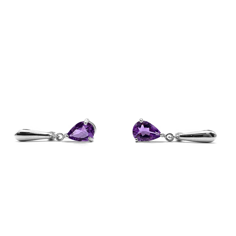 Boucles d'oreilles en Argent Rhodié et Pierre Naturelle - Modèle Lluvia