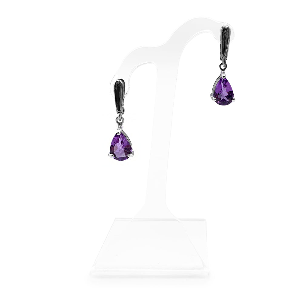 Boucles d'oreilles en Argent Rhodié et Pierre Naturelle - Modèle Lluvia