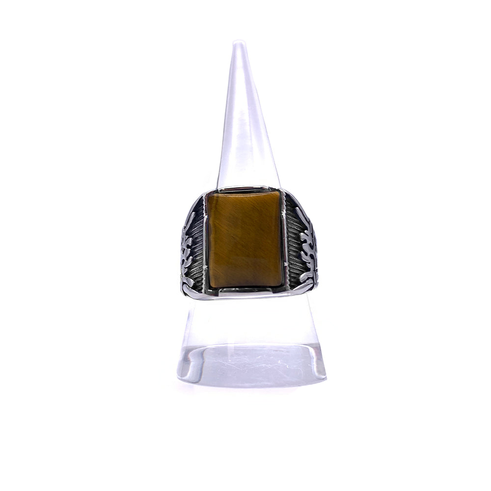 Bague Homme en Acier inoxydable et Pierre Naturelle - Modèle Chevalière "Kingdom"
