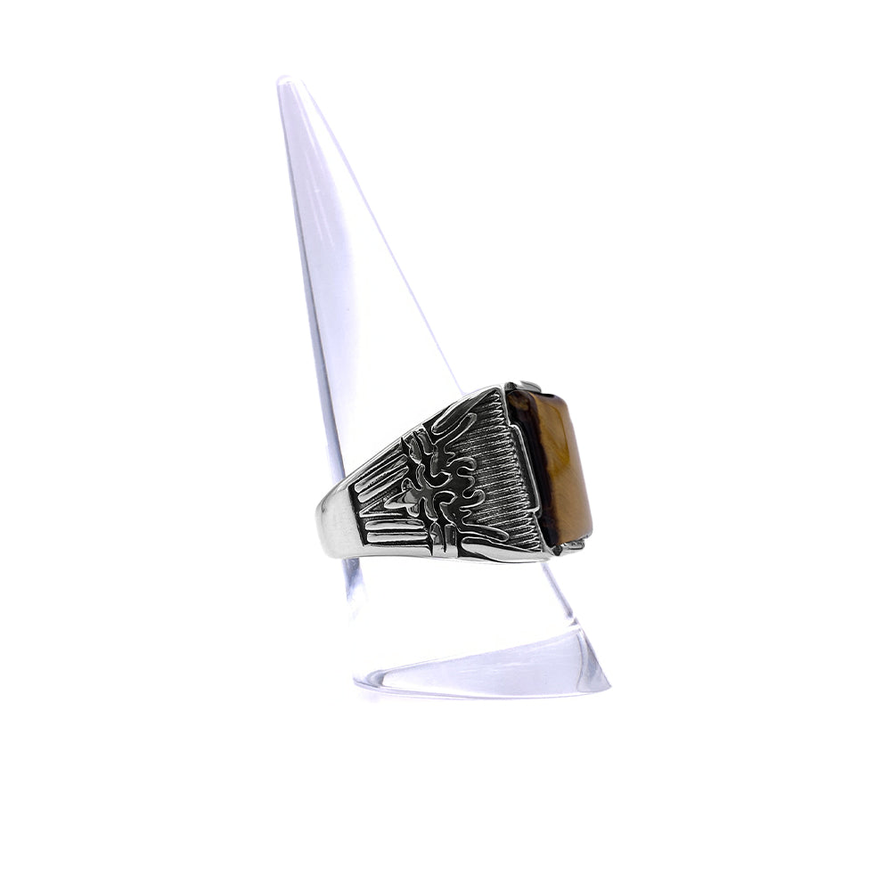 Bague Homme en Acier inoxydable et Pierre Naturelle - Modèle Chevalière "Kingdom"