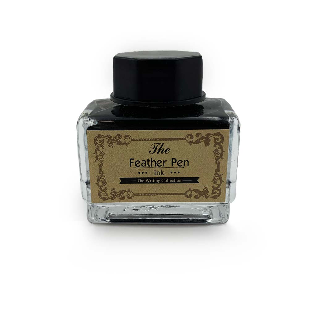 Set de Calligraphie - Plume de Dinde Noire et Tige en laiton "Feuille"