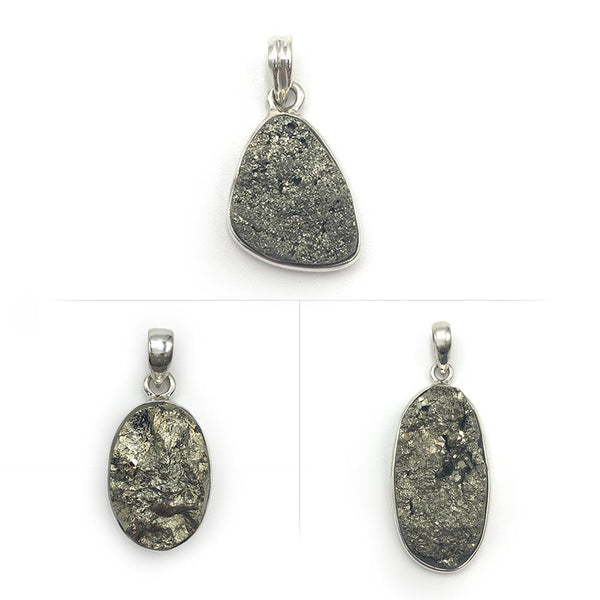 Pendentif en Pyrite cerclé en Argent Massif 925/1000