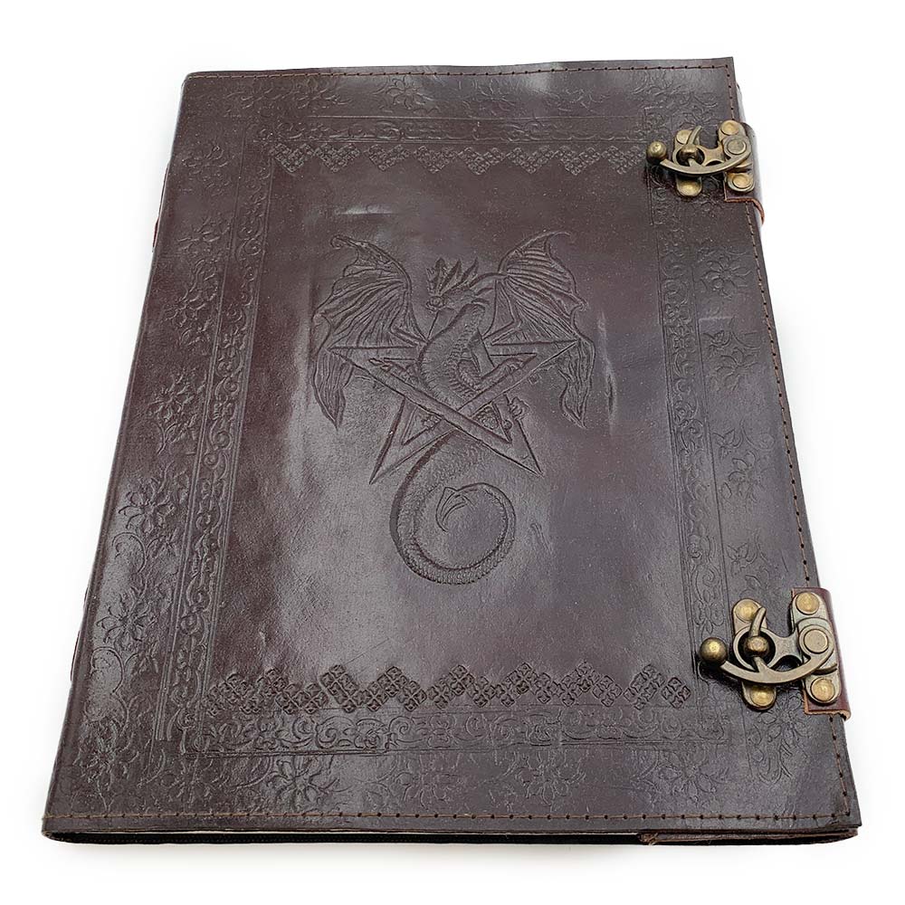 Grimoire en Cuir - Pentacle et Dragon