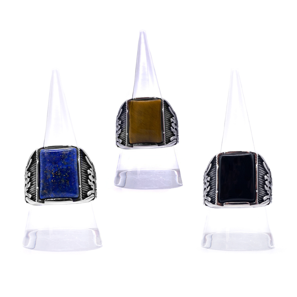 Bague Homme en Acier inoxydable et Pierre Naturelle - Modèle Chevalière "Kingdom"