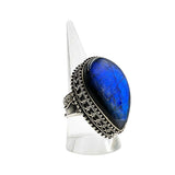 Bague Ethnique Argent Massif Réglable en Labradorite