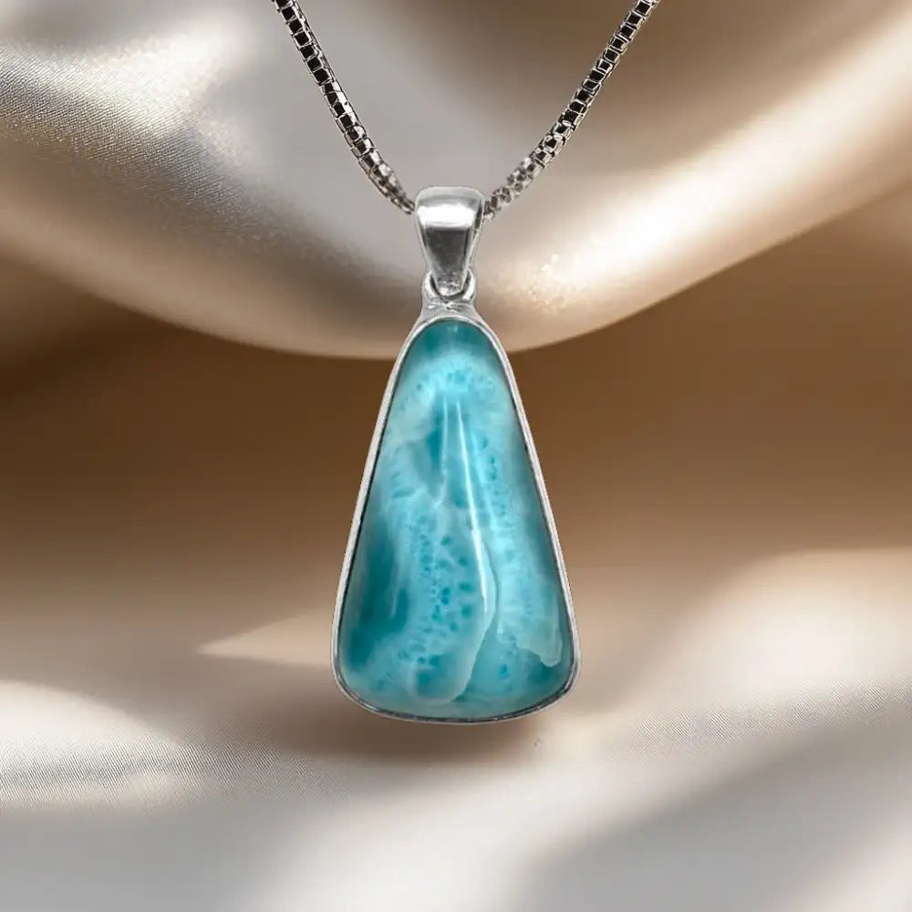 Pendentif Larimar cerclé en Argent Massif