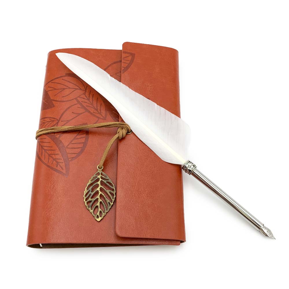 Set de calligraphie - Plume d'Oie Blanche, Porte-Plume et Carnet de Note