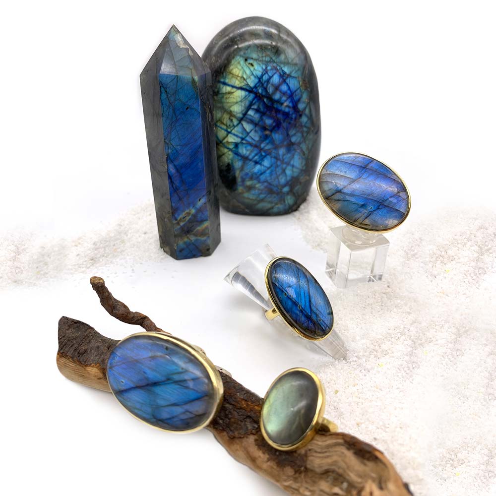 Bague Laiton Réglable en Labradorite