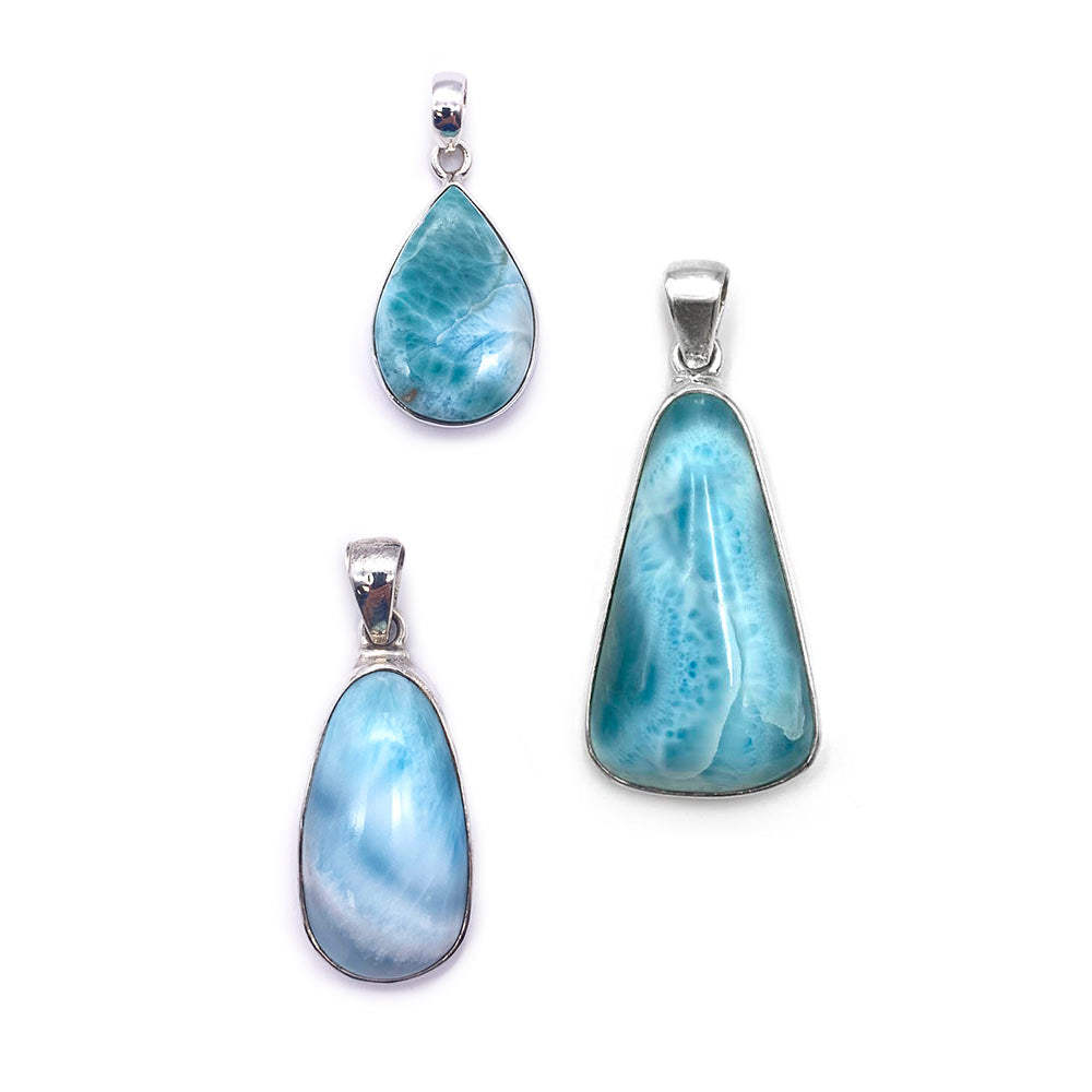 Pendentif Larimar cerclé en Argent Massif