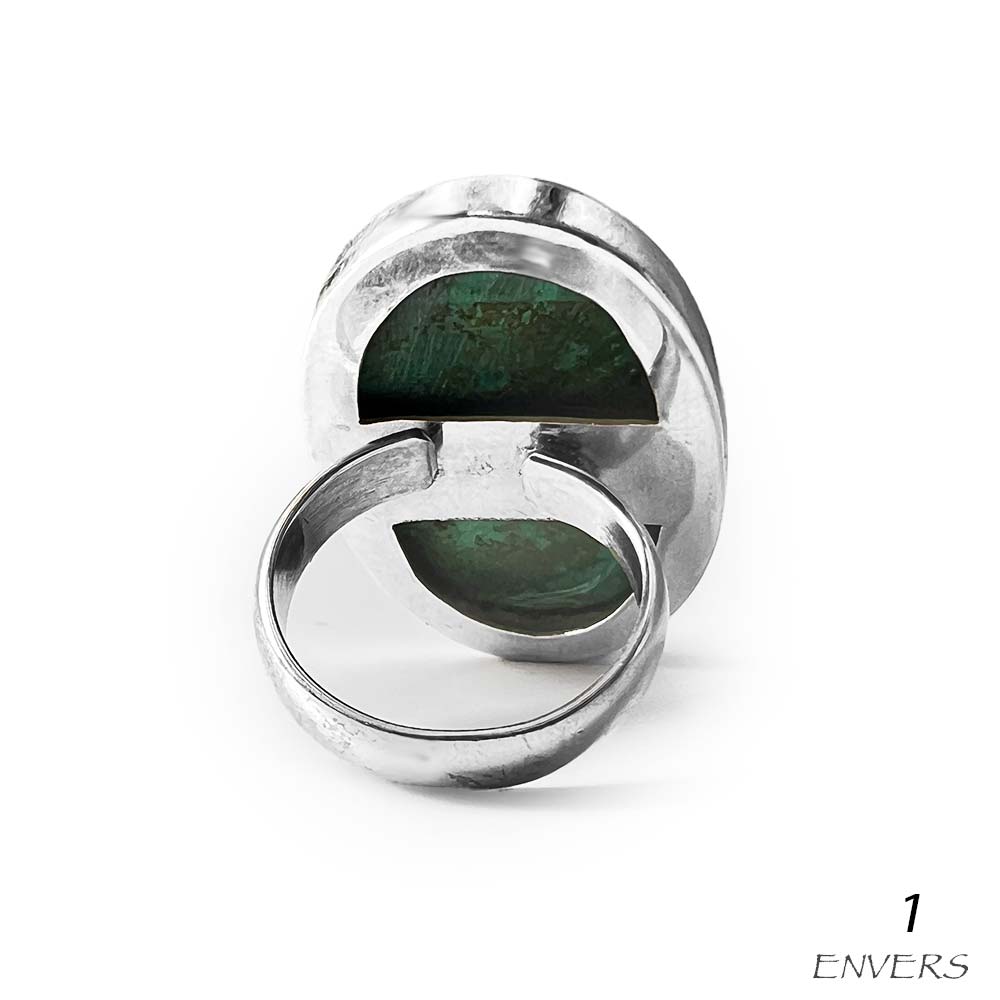 Bague Argent Massif Réglable en Malachite