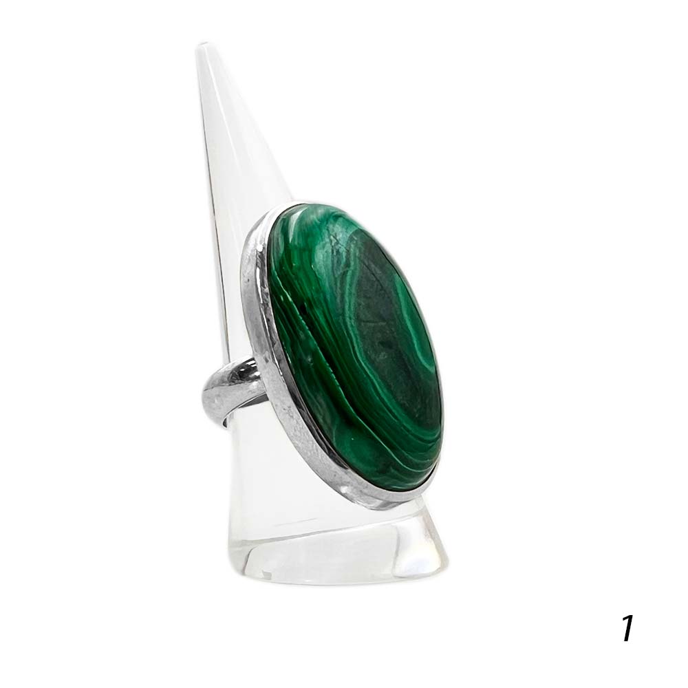 Bague Argent Massif Réglable en Malachite