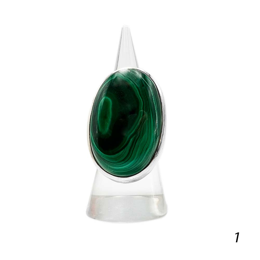 Bague Argent Massif Réglable en Malachite