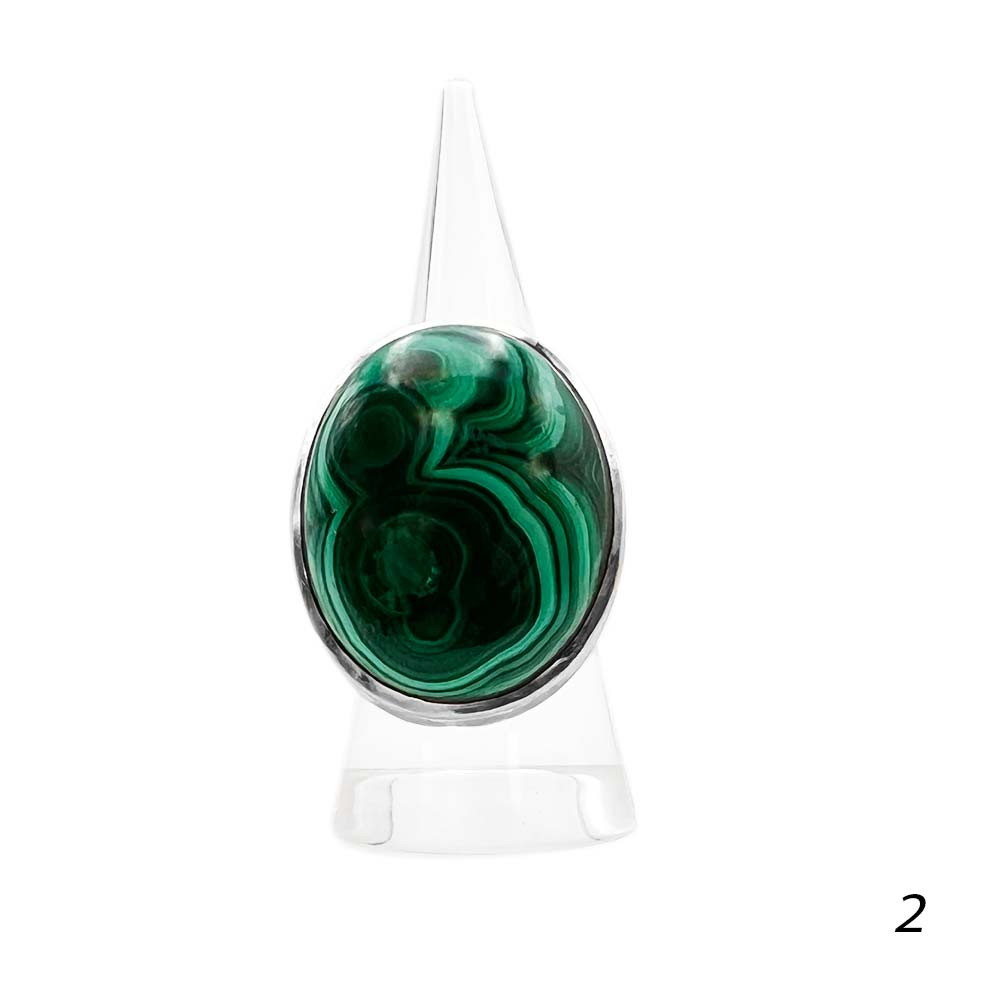 Bague Argent Massif Réglable en Malachite