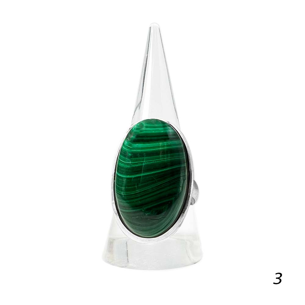Bague Argent Massif Réglable en Malachite