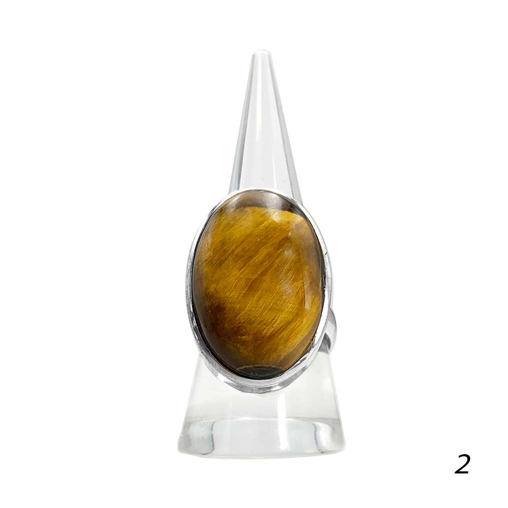 Bague Argent Massif Réglable en Œil de Tigre