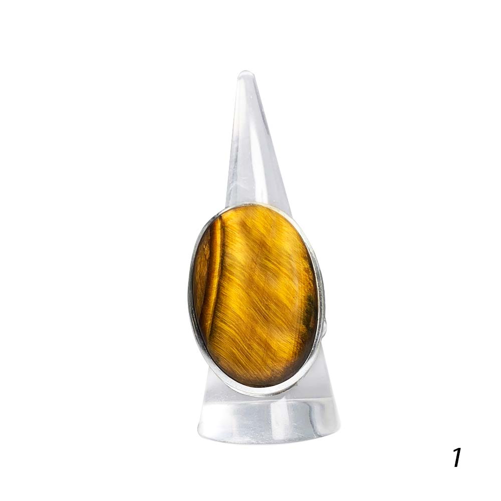 Bague Argent Massif Réglable en Œil de Tigre