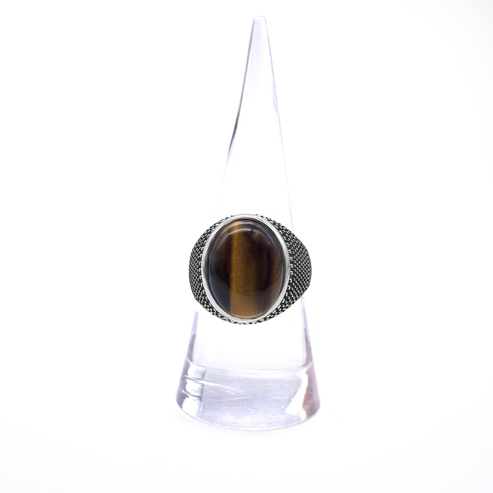 Bague Homme en Acier inoxydable et Pierre Naturelle - Modèle Chevalière "Knight"