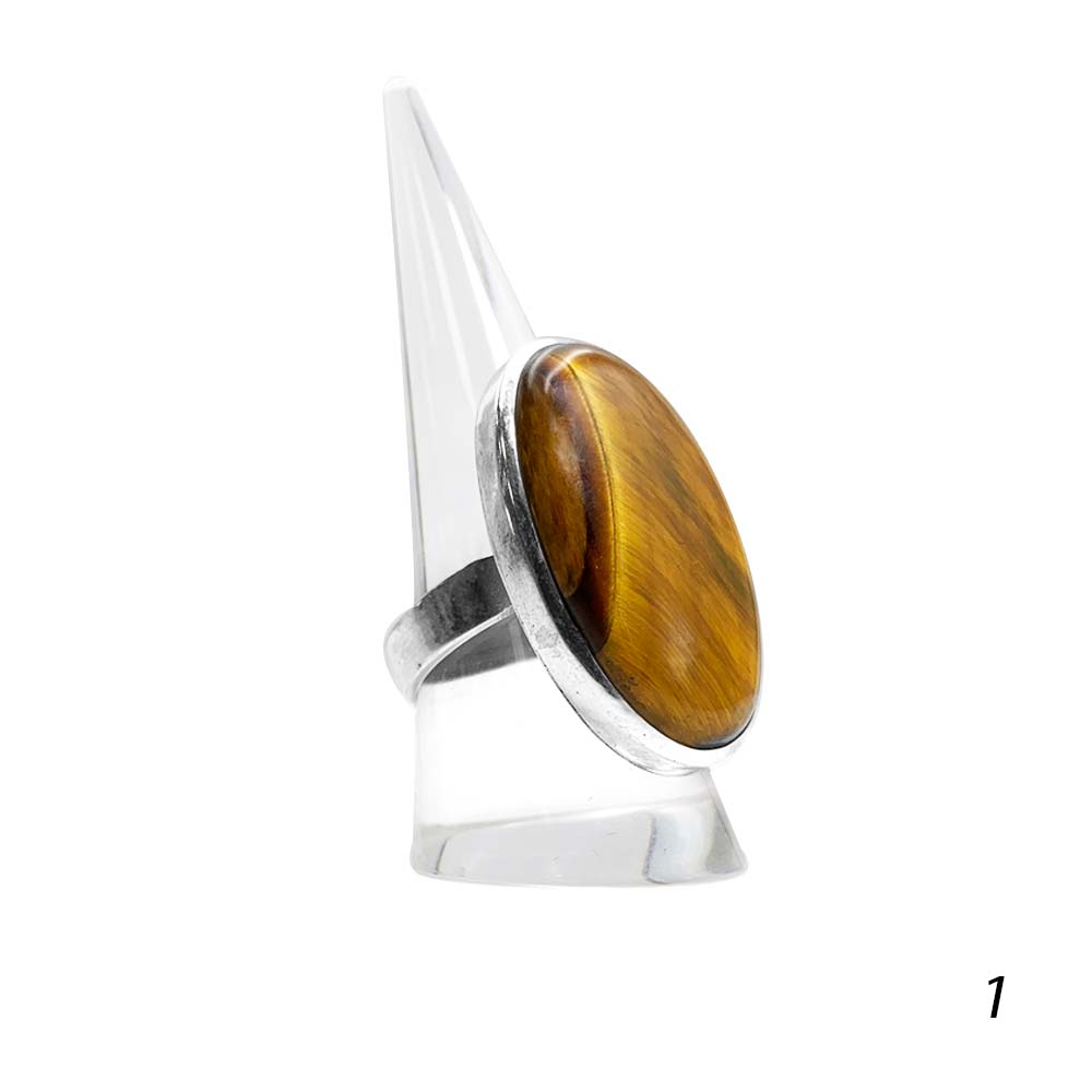 Bague Argent Massif Réglable en Œil de Tigre